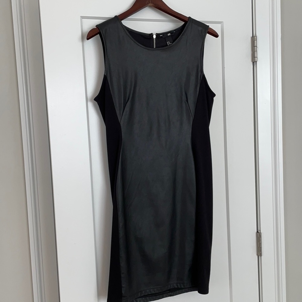 Black faux leather sleeveless dress